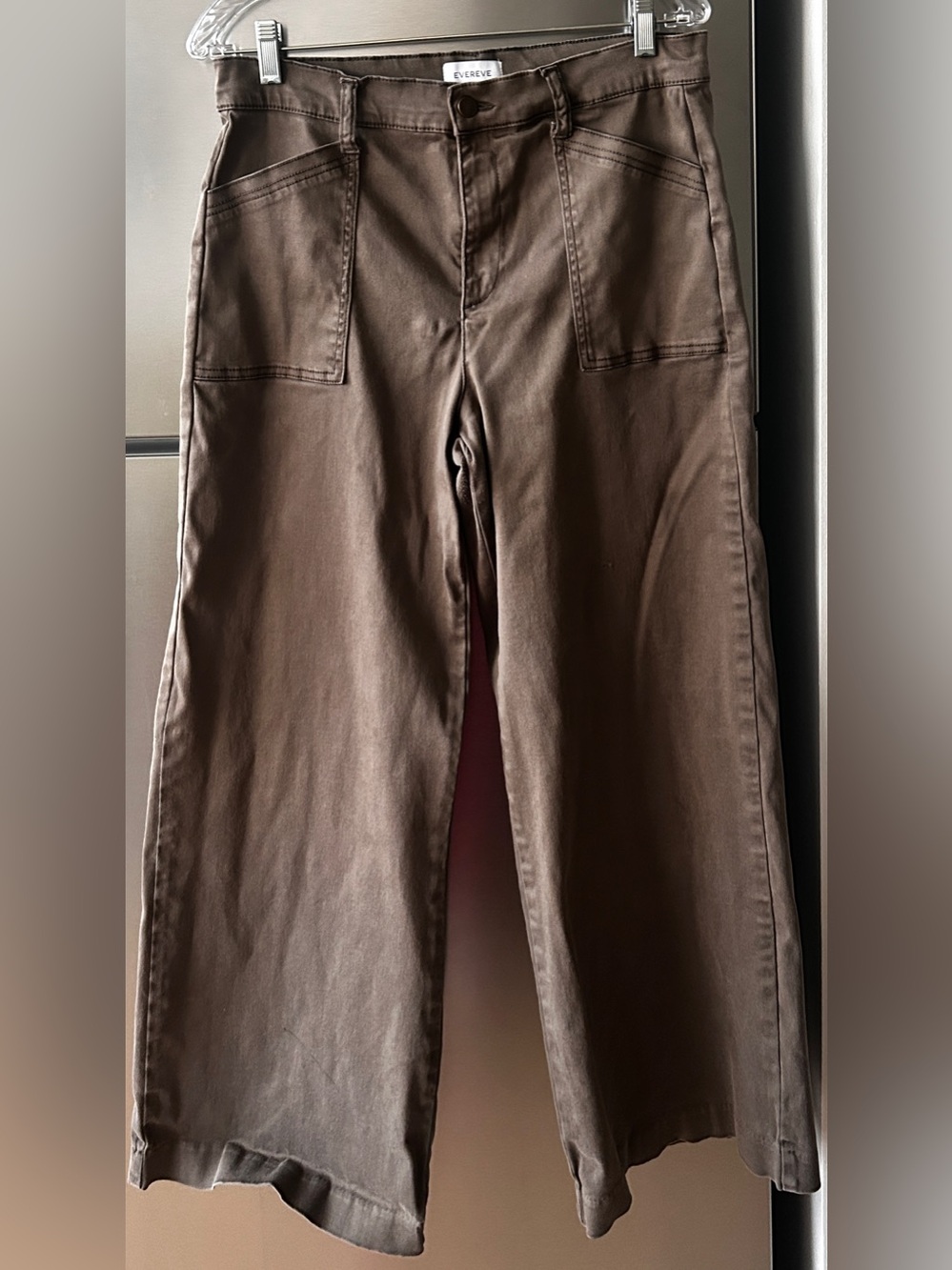 EVEREVE Olive Utility Crop Pants High Rise Wide Leg Size 31